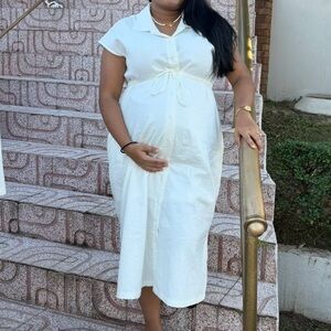 Classic White Maternity Button-Front Dress